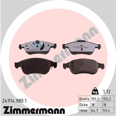 Original 24914.980.1 ZIMMERMANN Brake pad kit RENAULT