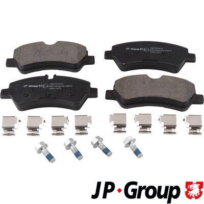 JP GROUP 1563701810 Brake pad set Rear Axle, prepared for wear indicator
