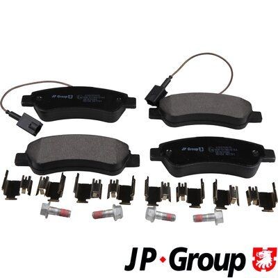 JP GROUP 4163701610 Brake pad set Rear Axle, with integrated wear warning contact, with accessories