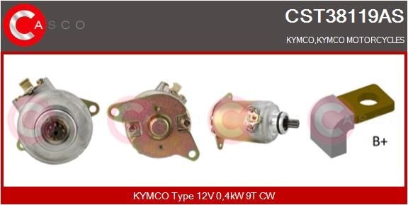 KYMCO AGILITY Anlasser 12V, 0,4kW, Zähnez.: 9, CPS0142, PIN, Ø 30 mm CASCO CST38119AS