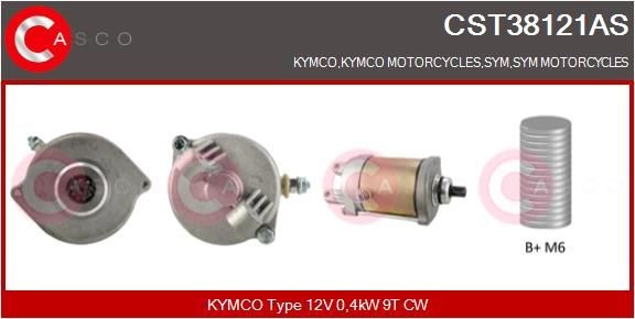 KYMCO XCITING Anlasser 12V, 0,4kW, Zähnez.: 9, CPS0008, M6, Ø 30 mm CASCO CST38121AS