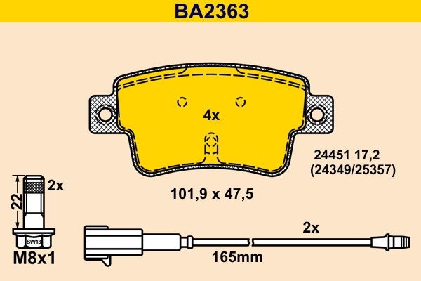 Barum BA2363 Brake pad set incl. wear warning contact, with brake caliper screws
