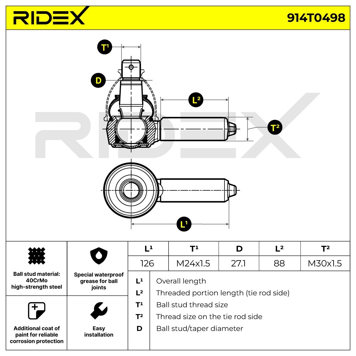OEM-quality RIDEX 914T0498 Track rod end