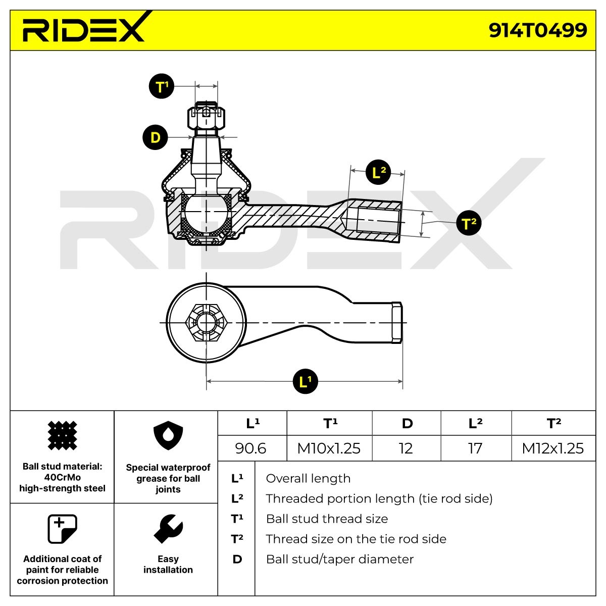 OEM-quality RIDEX 914T0499 Track rod end