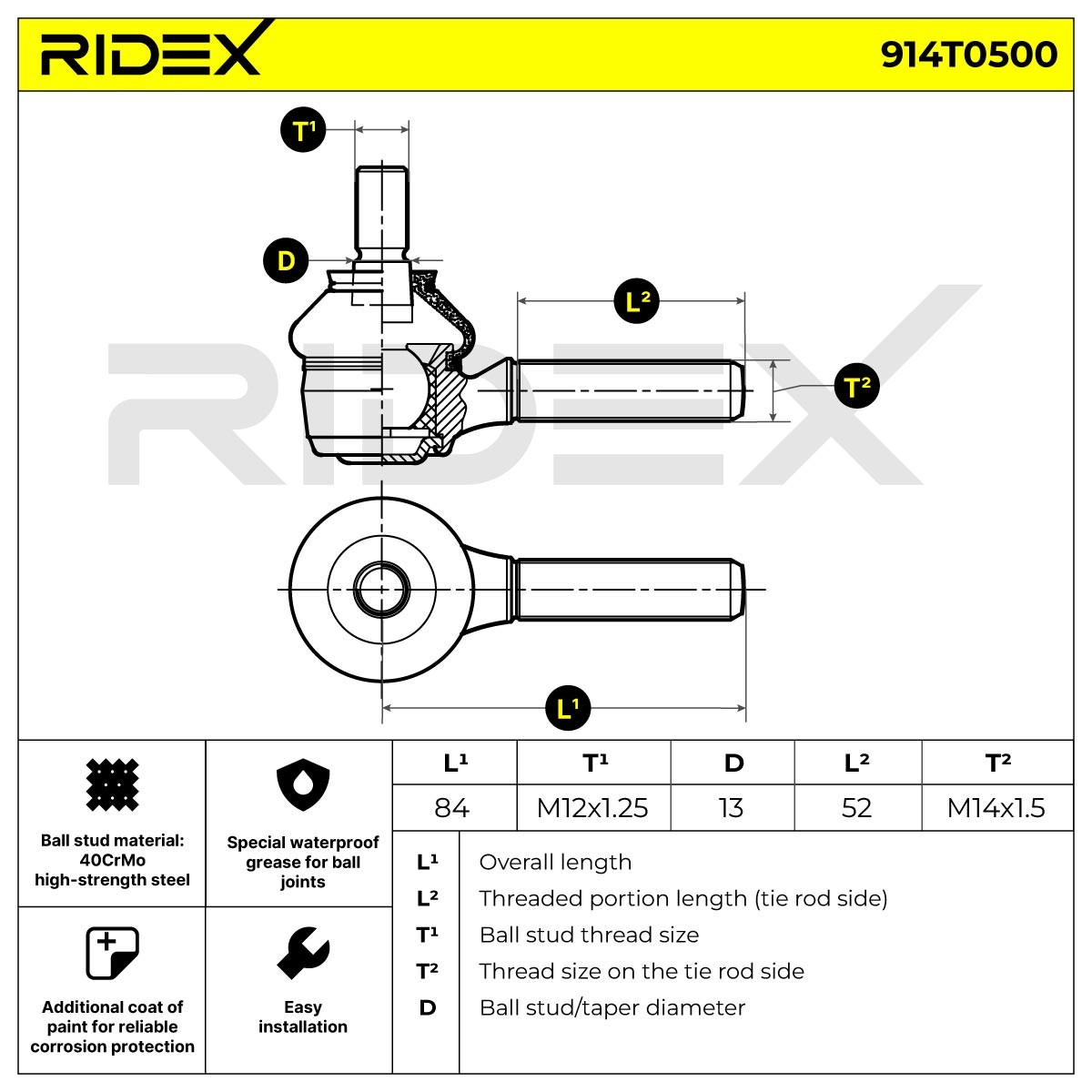 OEM-quality RIDEX 914T0500 Track rod end