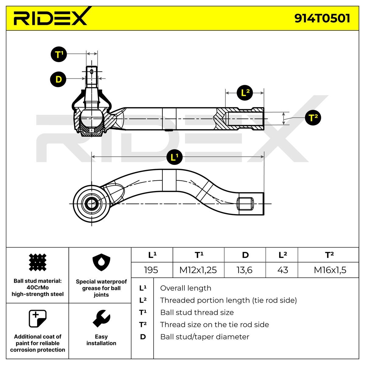 OEM-quality RIDEX 914T0501 Track rod end