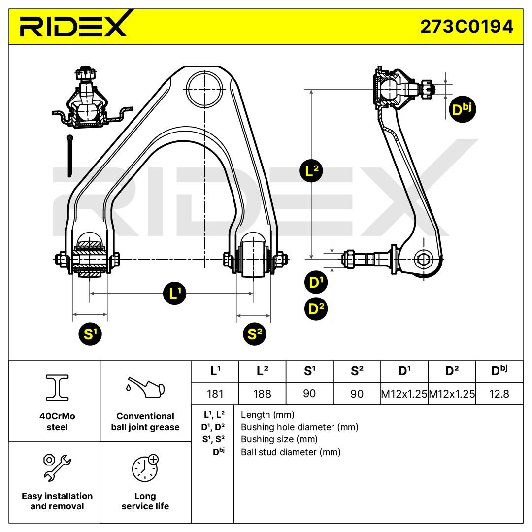 OEM-quality RIDEX 273C0194 Suspension control arm