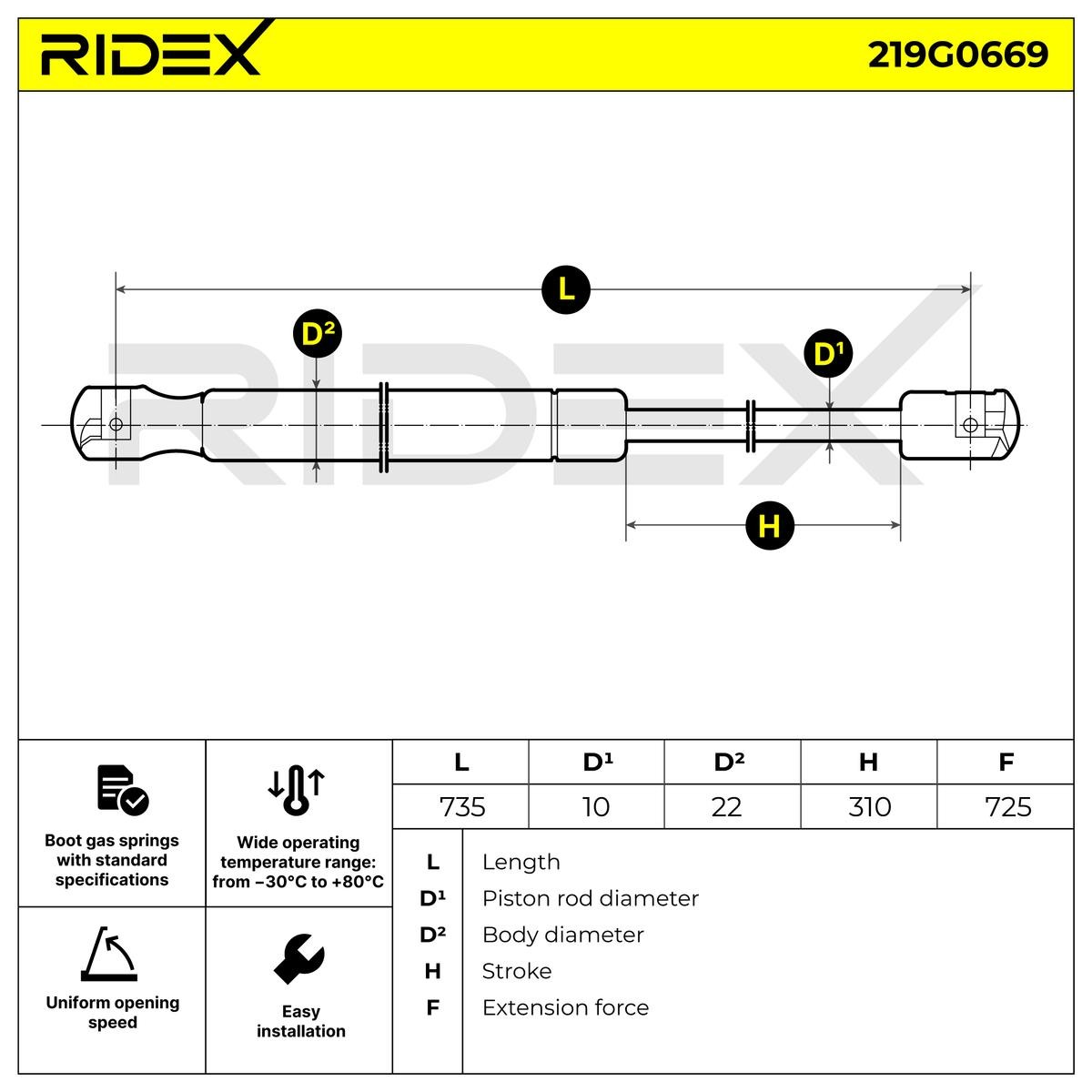 OEM-quality RIDEX 219G0669 Tailgate gas struts