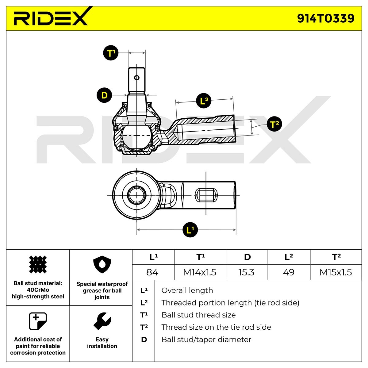 OEM-quality RIDEX 914T0339 Track rod end