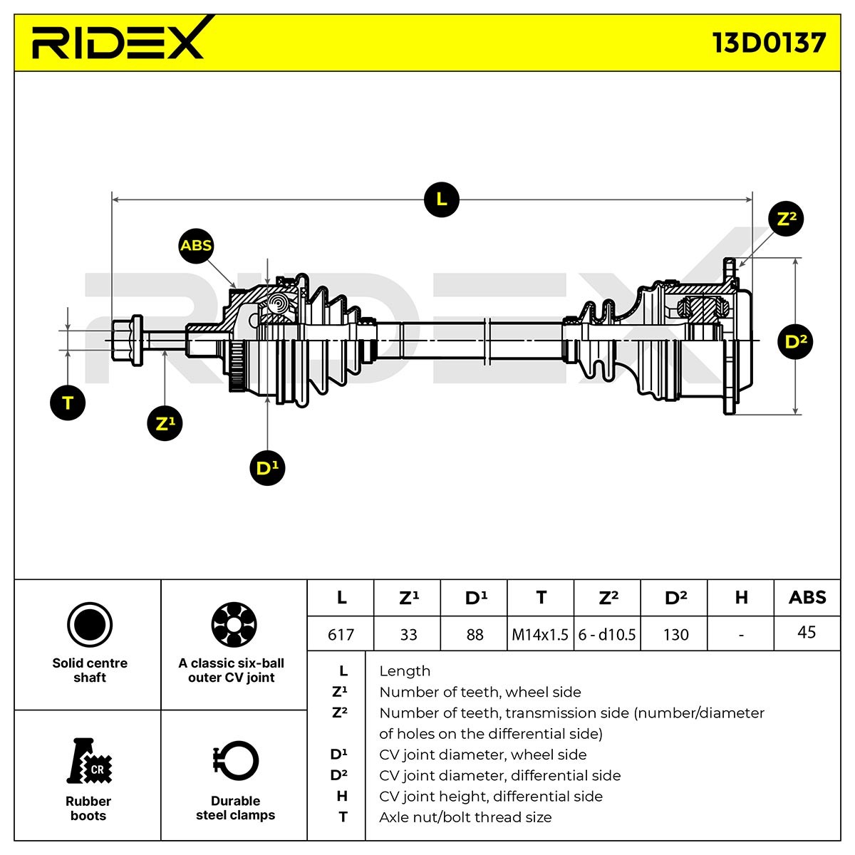 OEM-quality RIDEX 13D0137 CV axle shaft