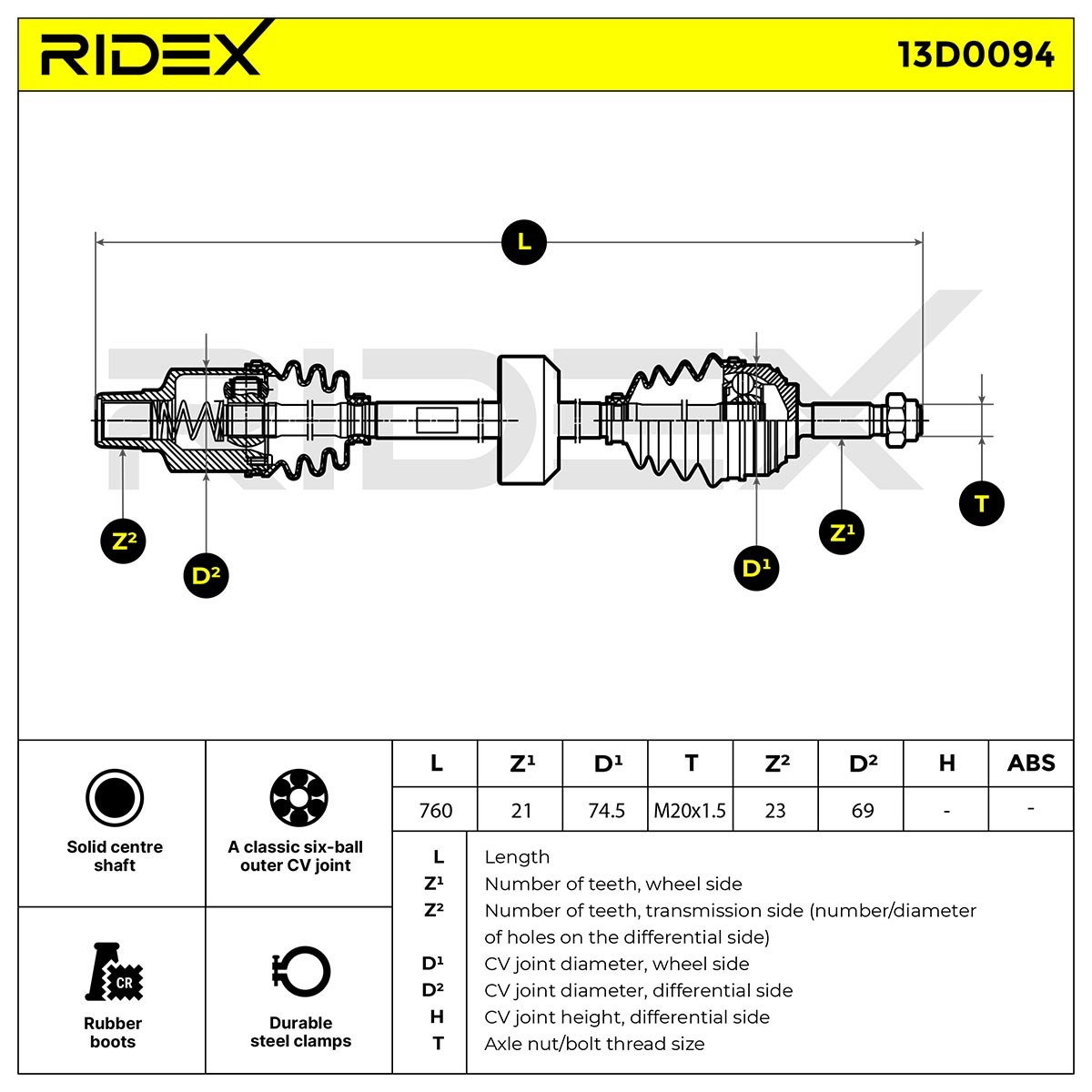 RIDEX CV axle 13D0094 buy online