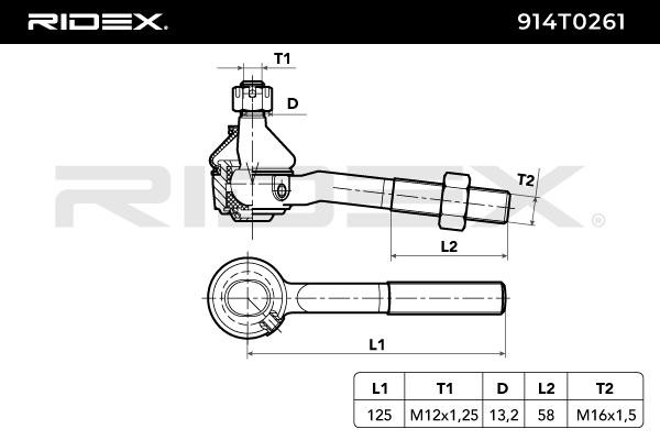 914T0261 Tie rod end 914T0261 RIDEX M12X1.25, Front Axle