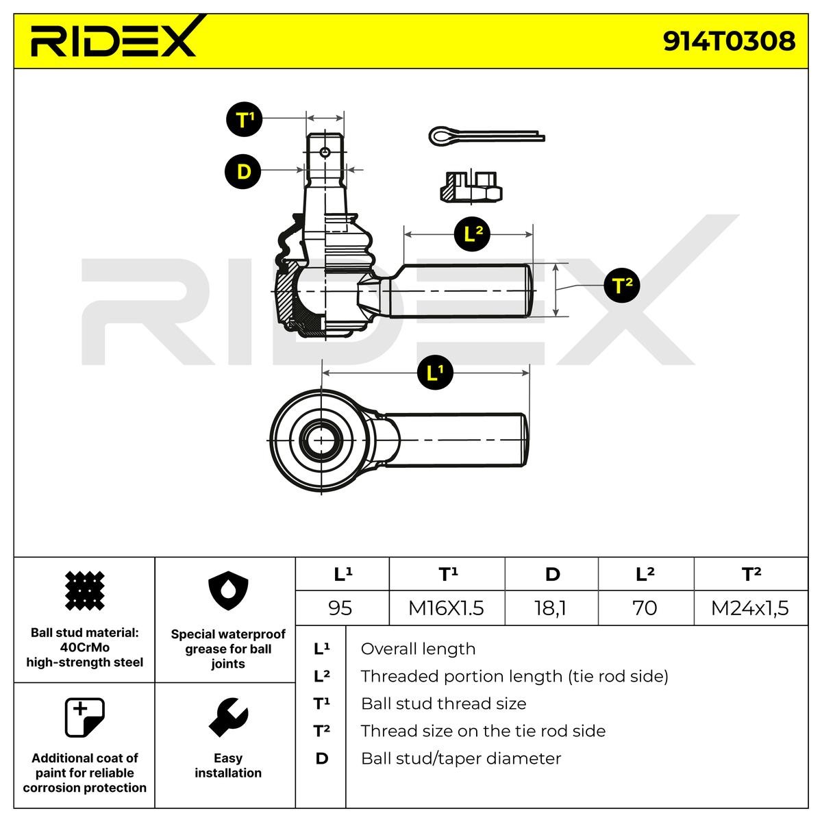 914T0308 Końcówka drążka kierowniczego poprzecznego RIDEX - Doświadczenie w niskich cenach
