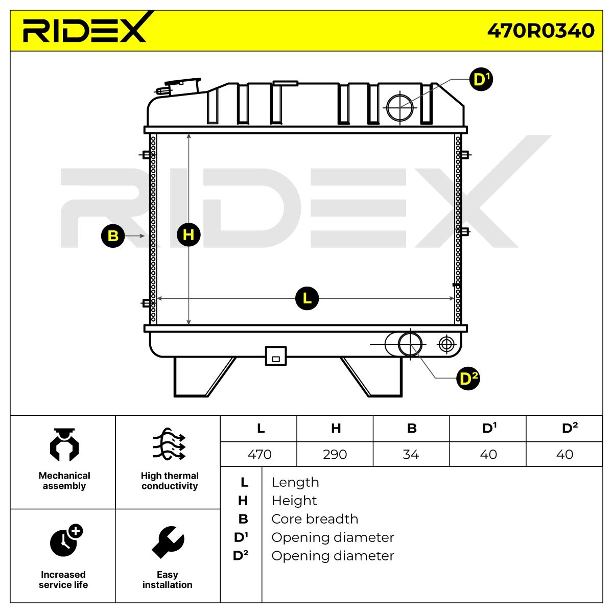 Engine radiator 470R0340 from RIDEX