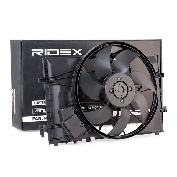 RIDEX 508R0085 Fan, radiator Ø: 482 mm, 12V, 600W, with radiator fan shroud, Brushless Motor, with control unit