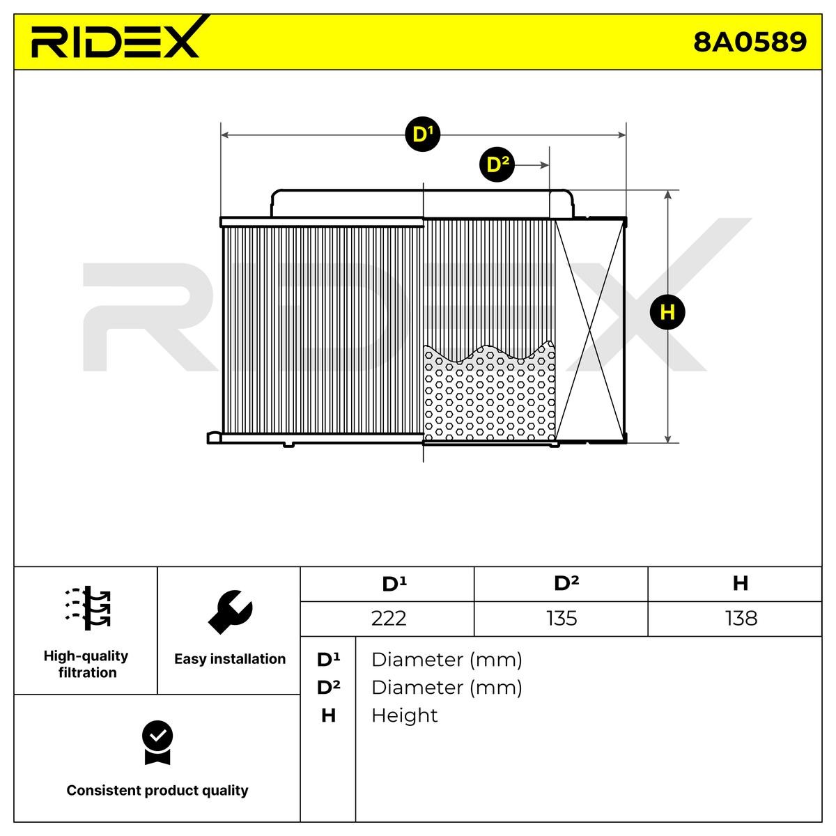 RIDEX Engine filter 8A0589 buy online