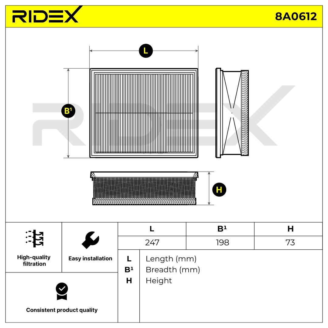 RIDEX 8A0612 Engine filter 73mm, 186mm, 240mm, Filter Insert, with pre-filter