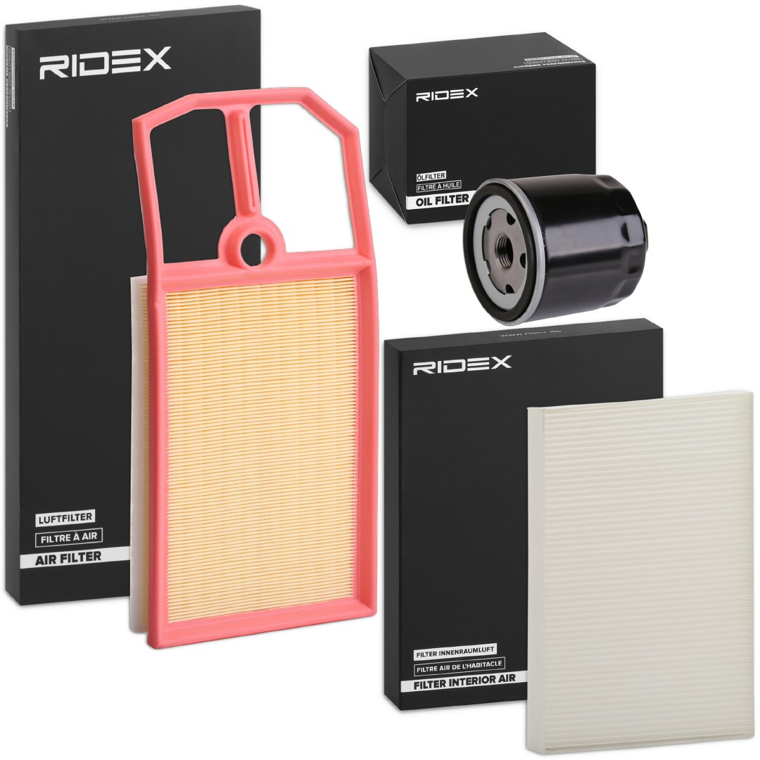 RIDEX 4055F0024 Filter kit with air filter, without oil drain plug, Spin-on Filter, Pollen Filter, Multi-piece