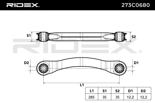 273C0680 Suspension wishbone arm 273C0680 RIDEX Rear Axle both sides, Front, Trailing Arm, Push Rod