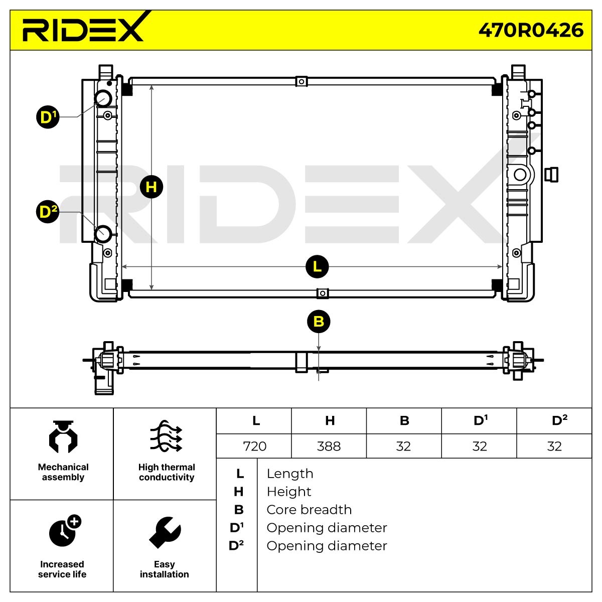 Engine radiator 470R0426 from RIDEX