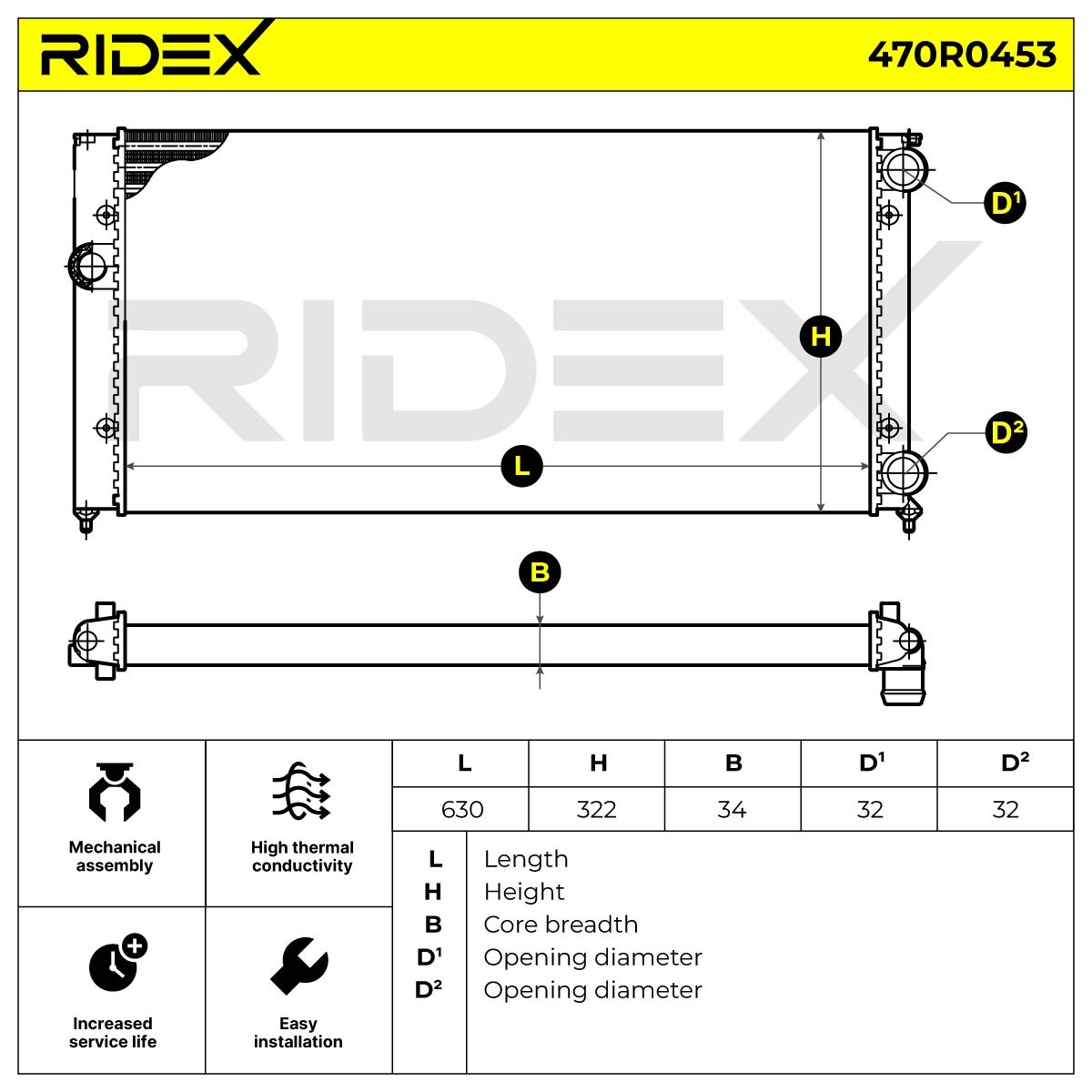 Engine radiator 470R0453 from RIDEX