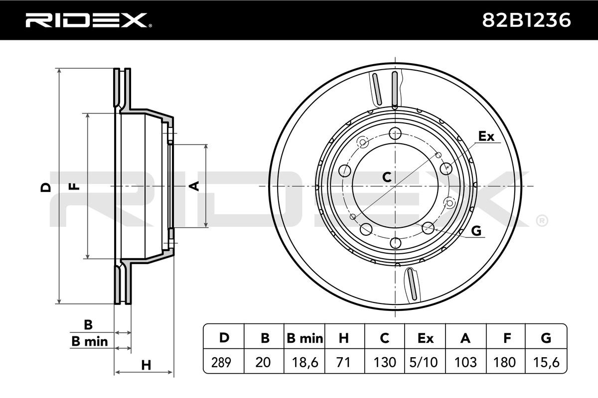RIDEX 82B1236 Brake rotor Rear Axle, 289x20mm, 05/10x130, internally vented