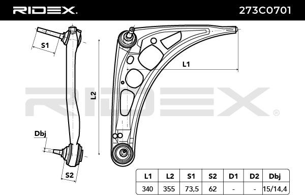 RIDEX 273C0701 Suspension control arm Left, Lower, Front Axle, Control Arm, Cone Size: 14,4 mm, Suspension: for vehicles without sports suspension