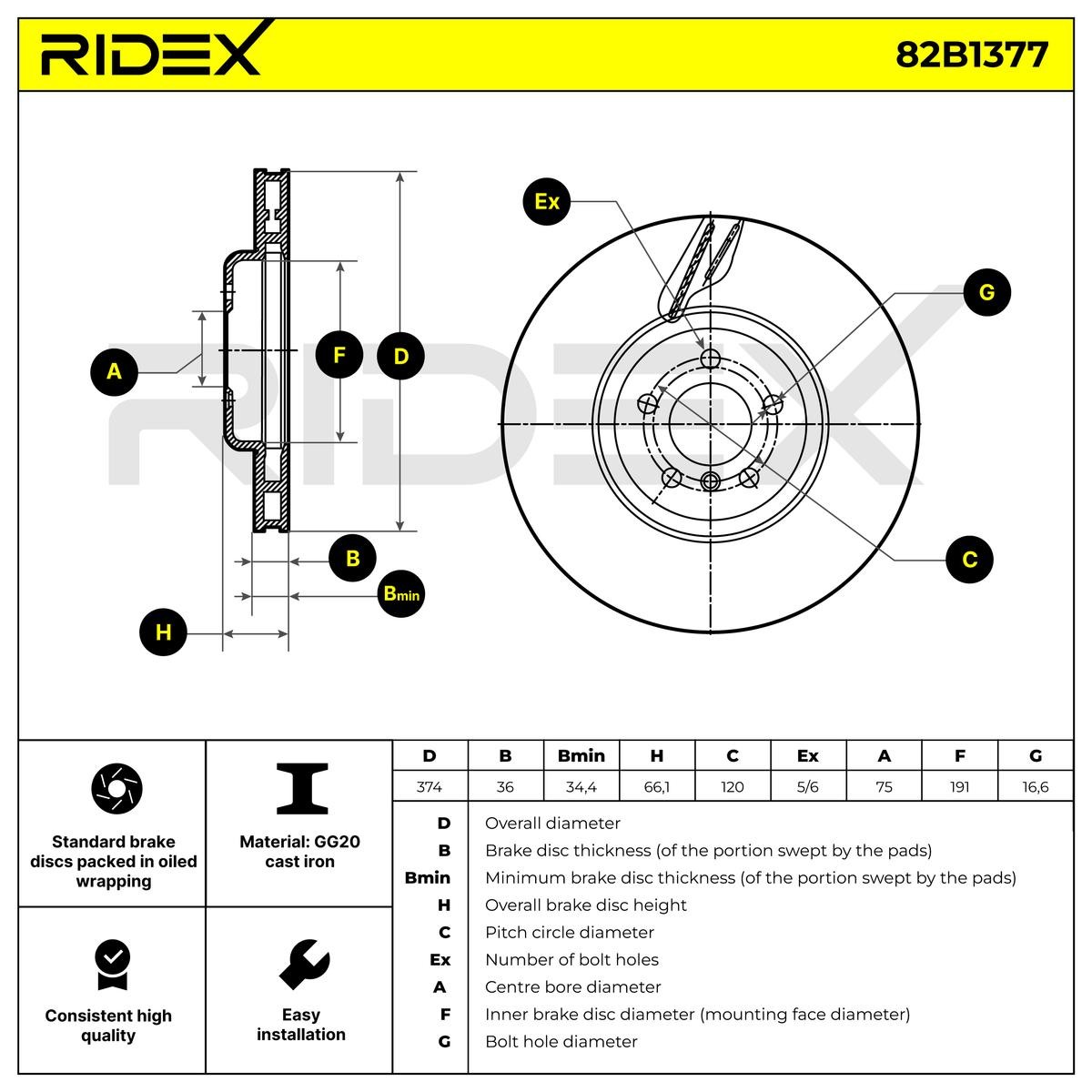 OEM-quality RIDEX 82B1377 Brake rotor