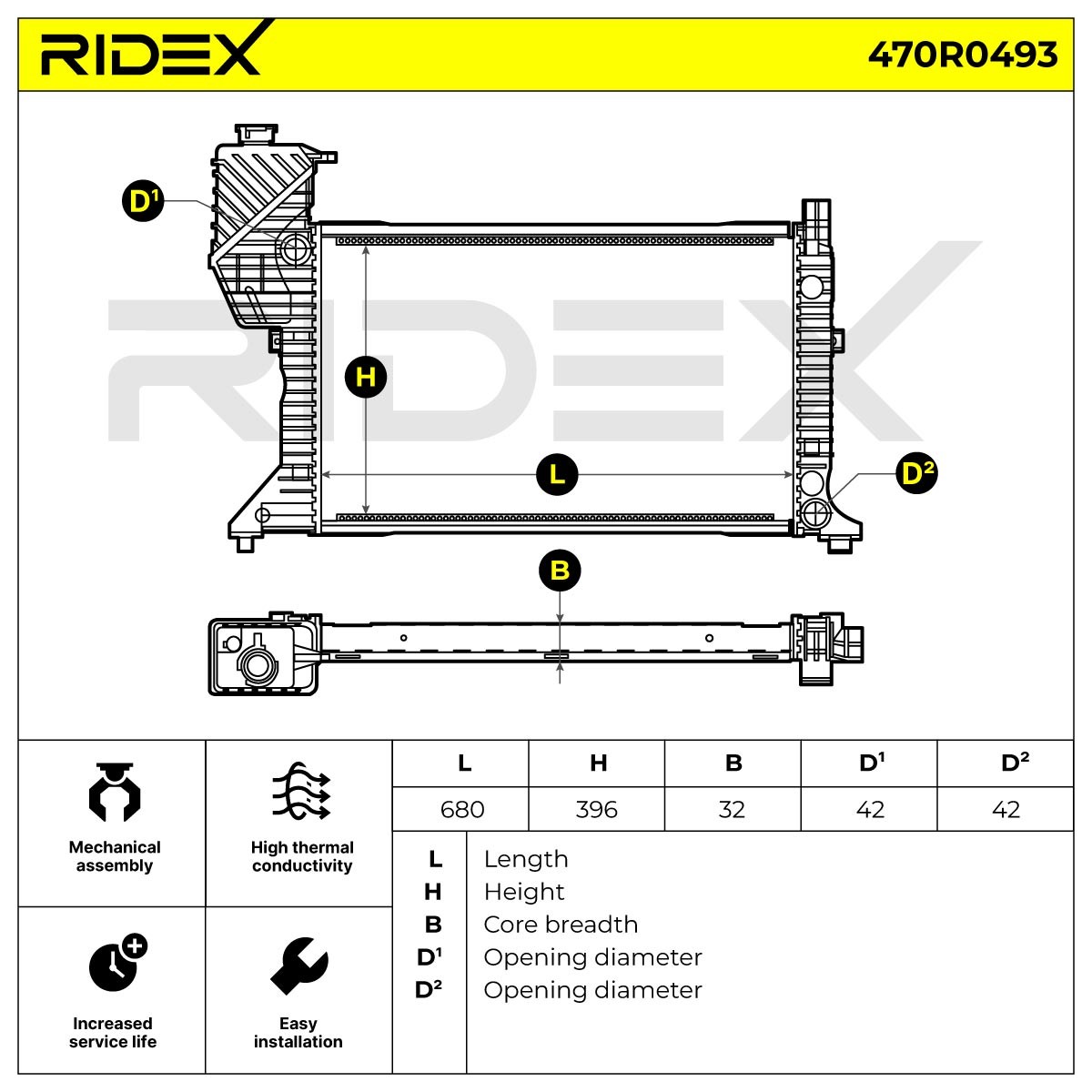 470R0493 Radiator 470R0493 RIDEX Brazed cooling fins