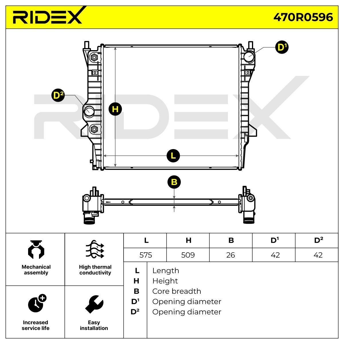 RIDEX 470R0596 Engine radiator Plastic, Aluminium