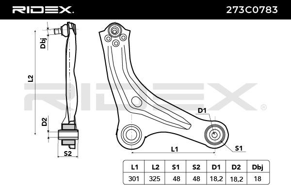 273C0783 Suspension wishbone arm 273C0783 RIDEX Lower, Front Axle Right, Control Arm, Sheet Steel, Cone Size: 18 mm