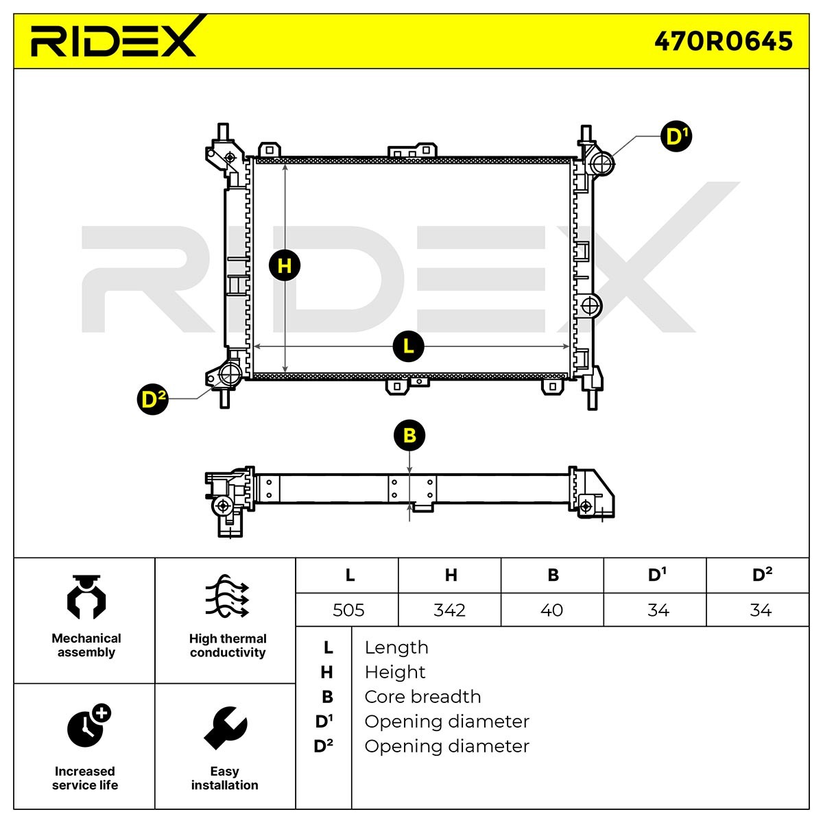 RIDEX 470R0645 Engine radiator Aluminium