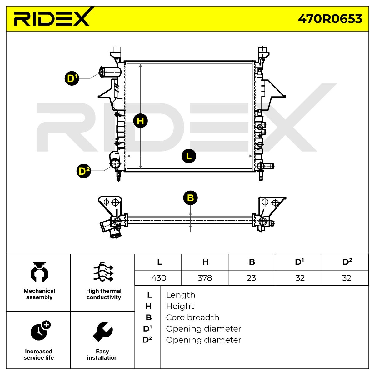 RIDEX 470R0653 Engine radiator Aluminium, Mechanically jointed cooling fins