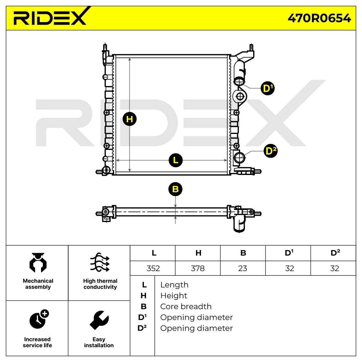 OEM-quality RIDEX 470R0654 Engine radiator
