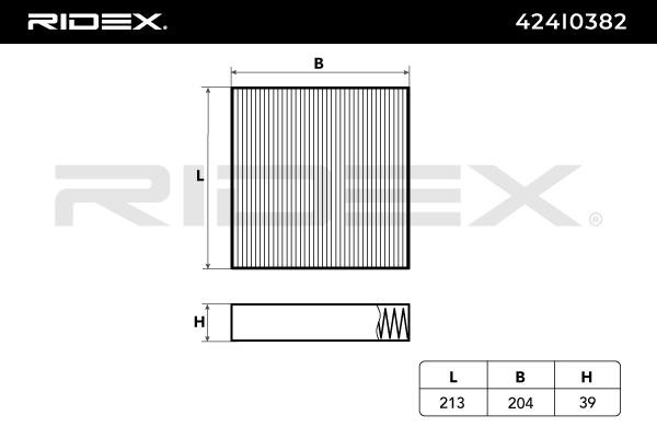 RIDEX 424I0382 Air conditioner filter Pollen Filter, 213 mm x 204 mm x 39 mm