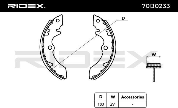 OEM-quality RIDEX 70B0233 Brake Shoe Set