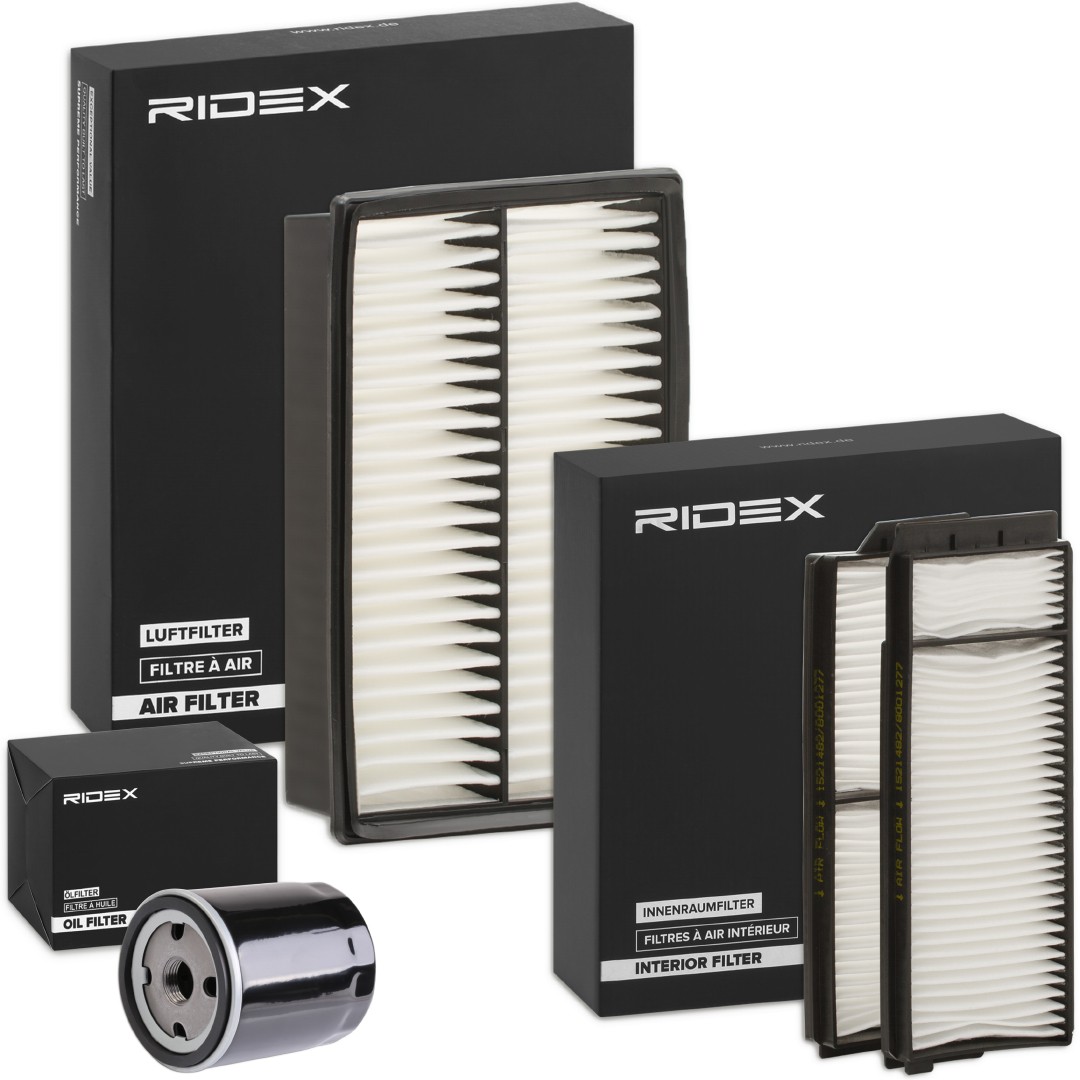 RIDEX 4055F0057 Filter kit with air filter, without oil drain plug, Spin-on Filter, Pollen Filter, Multi-piece