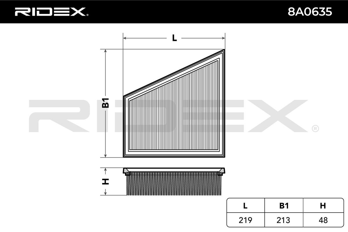 RIDEX 8A0635 Engine filter 48mm, 213mm, 219, 124mm, Filter Insert