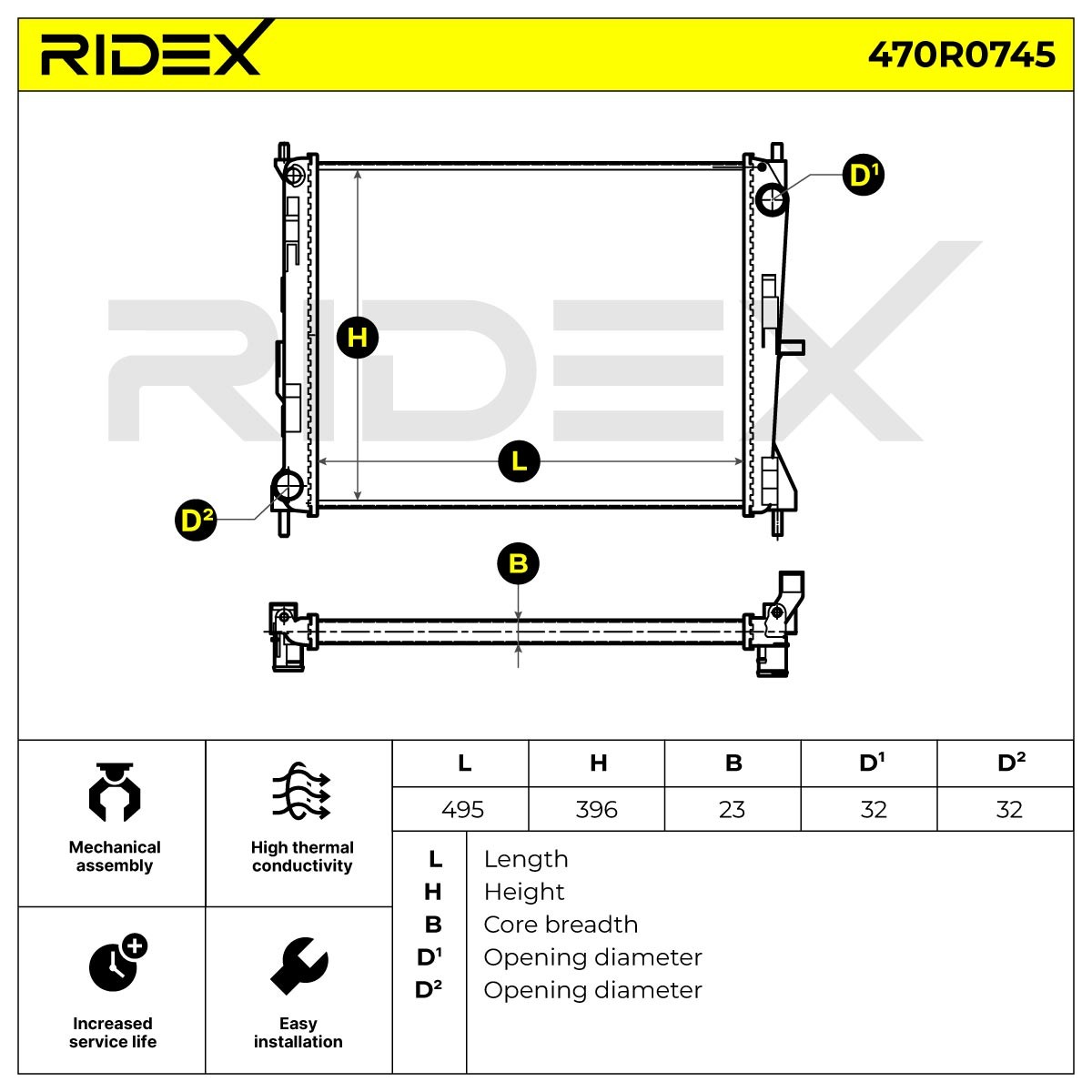OEM-quality RIDEX 470R0745 Engine radiator