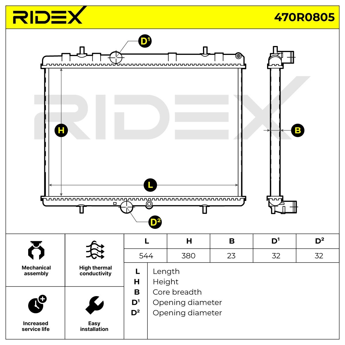 Engine radiator 470R0805 from RIDEX