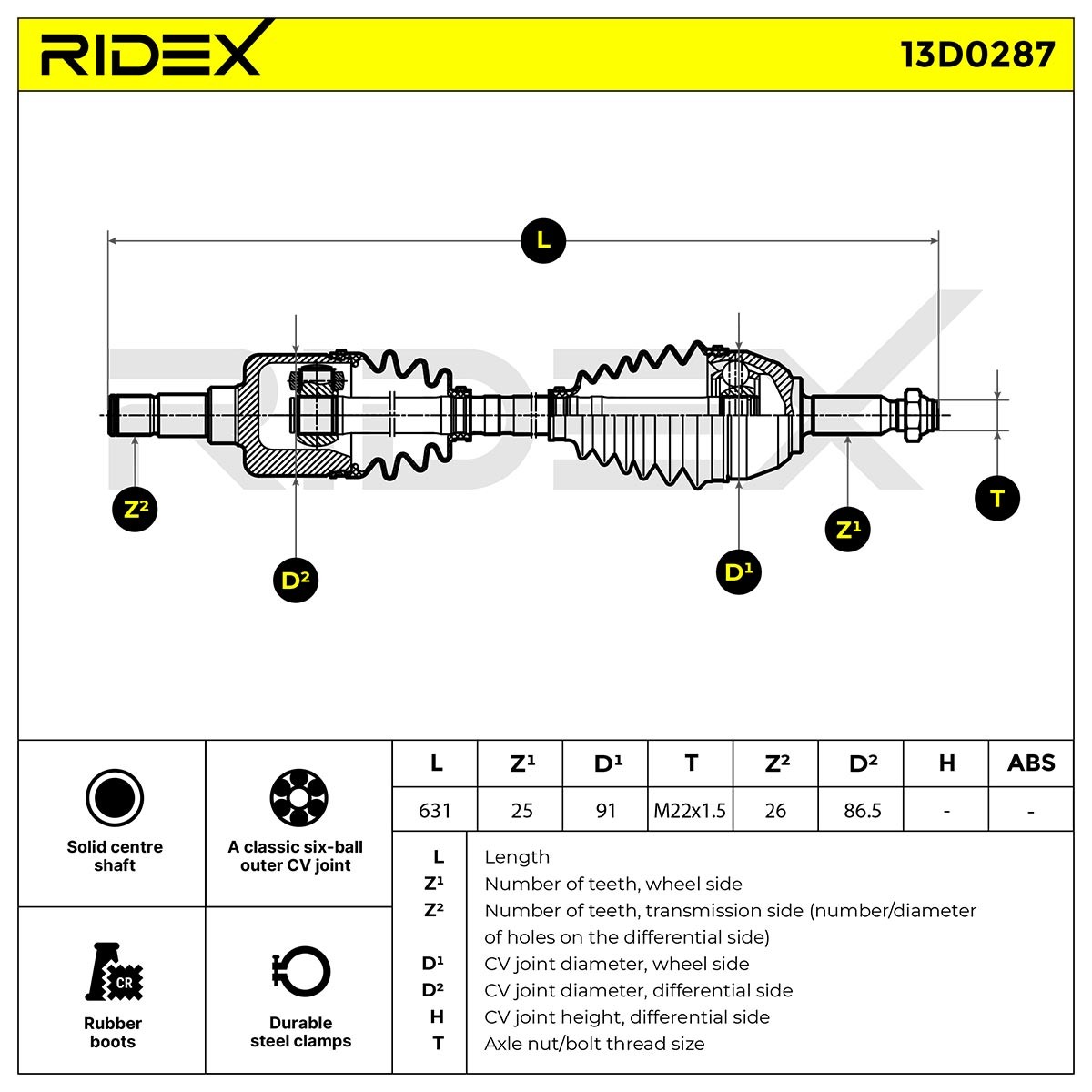 Drive shaft 13D0287 from RIDEX