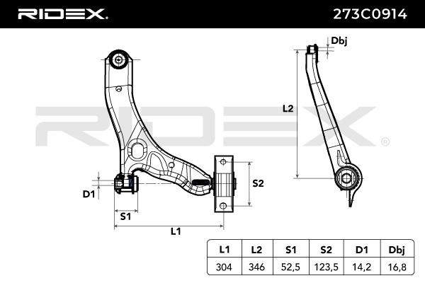 273C0914 Suspension wishbone arm 273C0914 RIDEX Front Axle Right, Control Arm, Sheet Steel, Cone Size: 16,8 mm