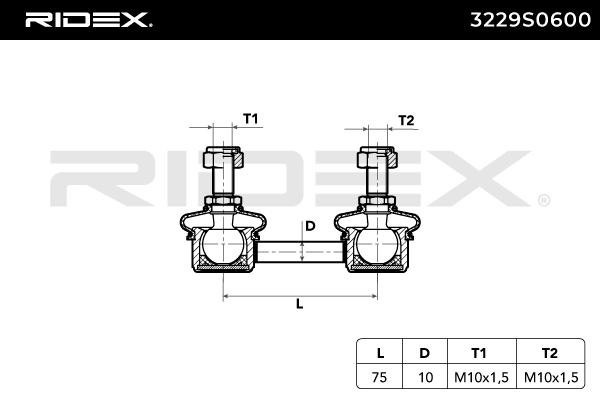3229S0600 Anti-roll bar linkage 3229S0600 RIDEX Rear Axle both sides, 75mm