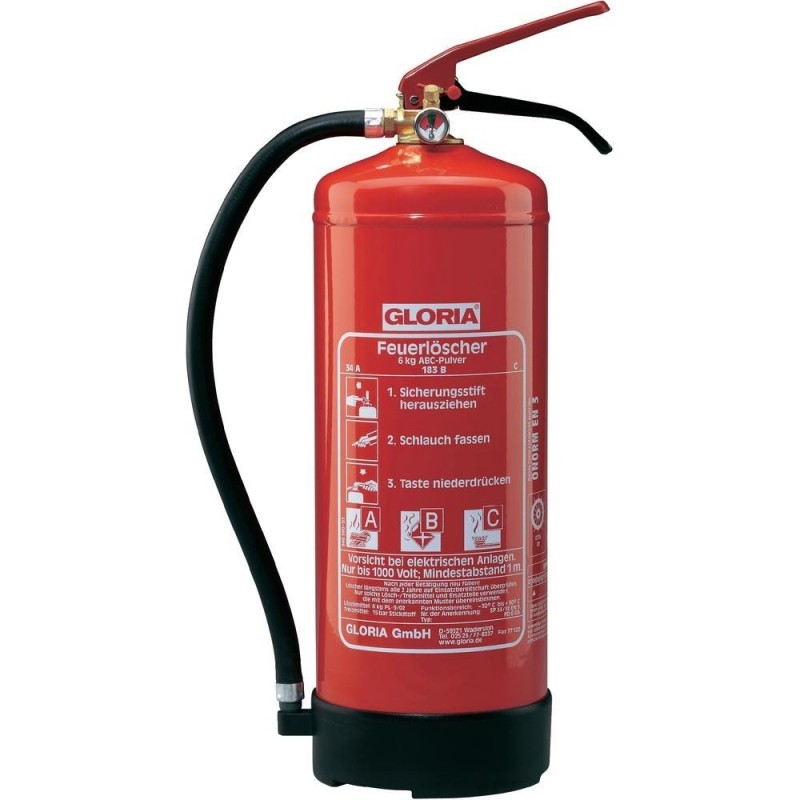 GLORIA 2101.0000 Fire extinguisher 9,1kg, -30 + 60°C, Dry Powder, 6kg, Time Domain: 16 sek, 500 x 270 x 165 mm