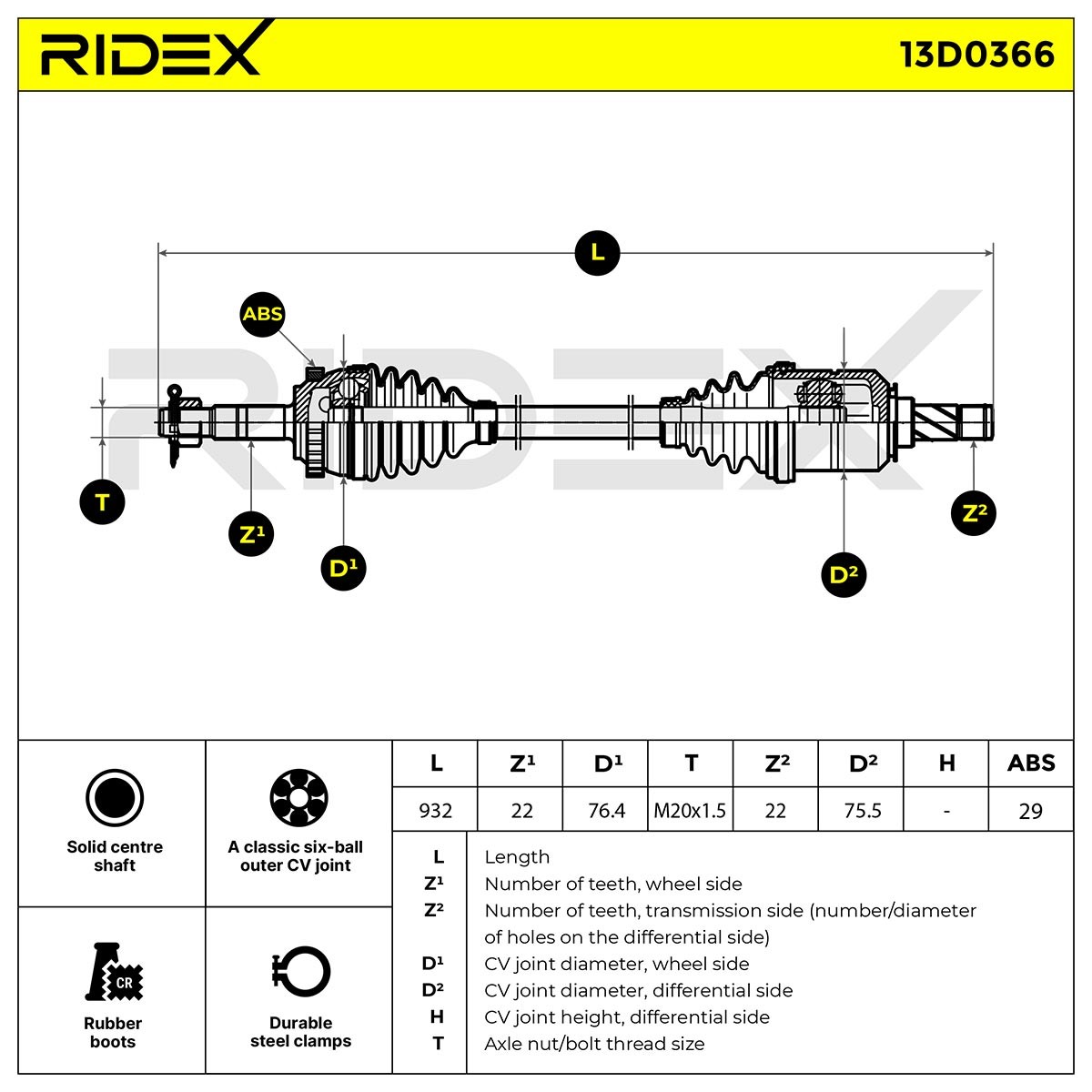 RIDEX CV axle 13D0366 buy online