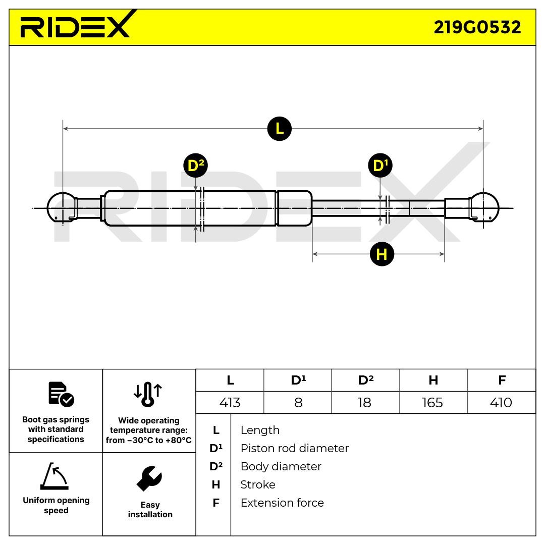 OEM-quality RIDEX 219G0532 Tailgate gas struts