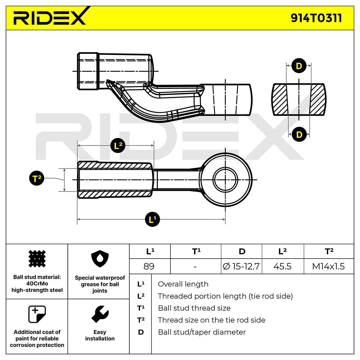 OEM-quality RIDEX 914T0311 Track rod end