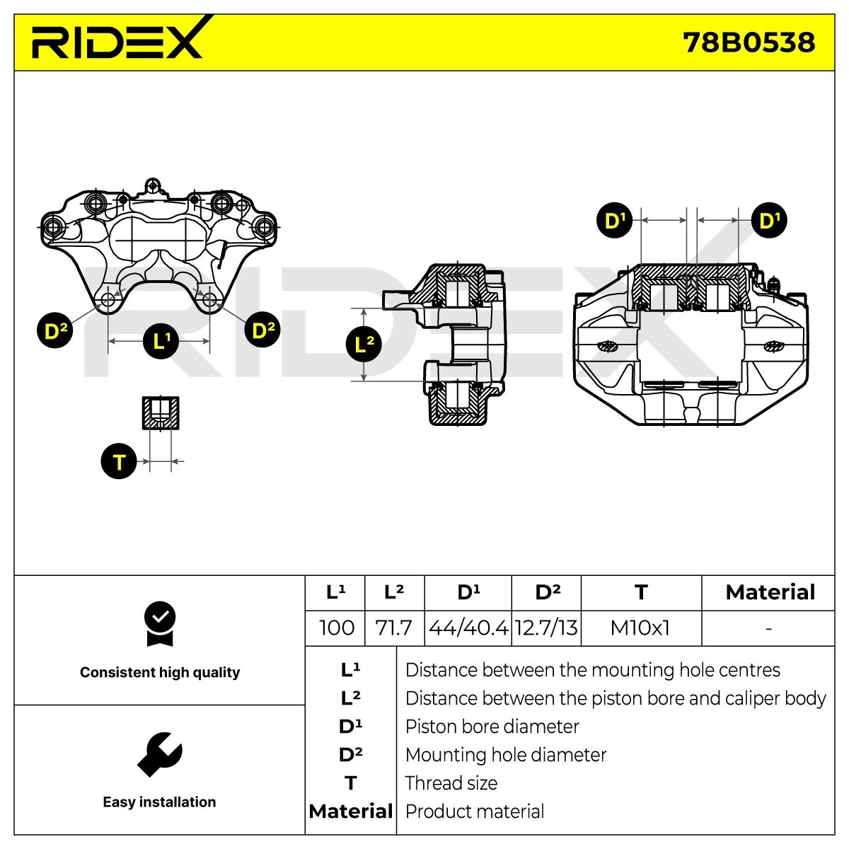 OEM-quality RIDEX 78B0538 Brake caliper