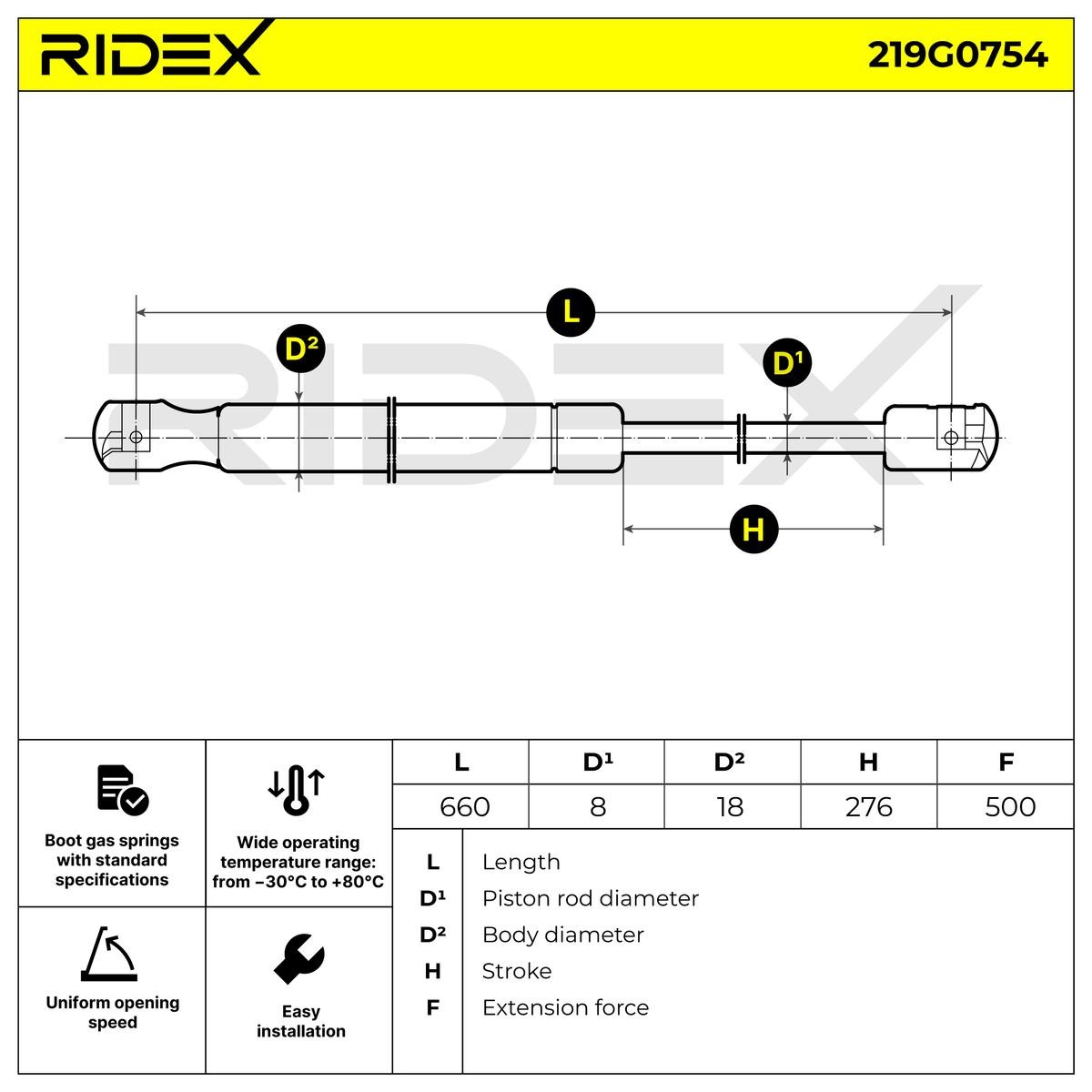 OEM-quality RIDEX 219G0754 Tailgate gas struts
