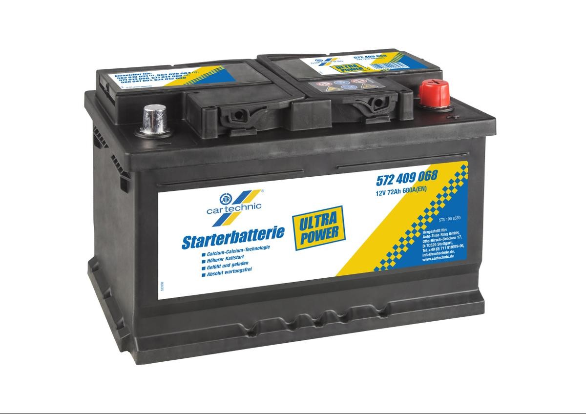 40 27289 00623 9 CARTECHNIC Car battery JAGUAR 12V 72Ah 680A B13 Lead-acid battery